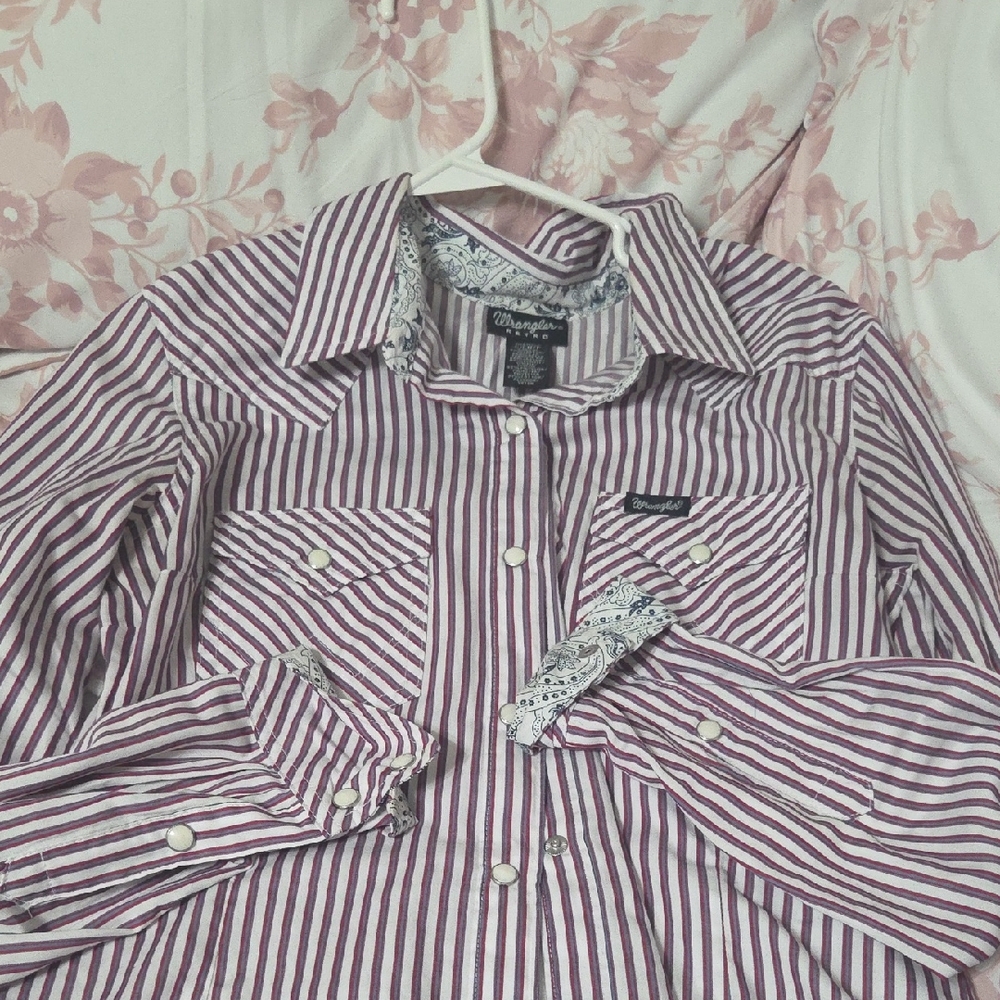 Wrangler Red, White, And Blue Striped Shirt